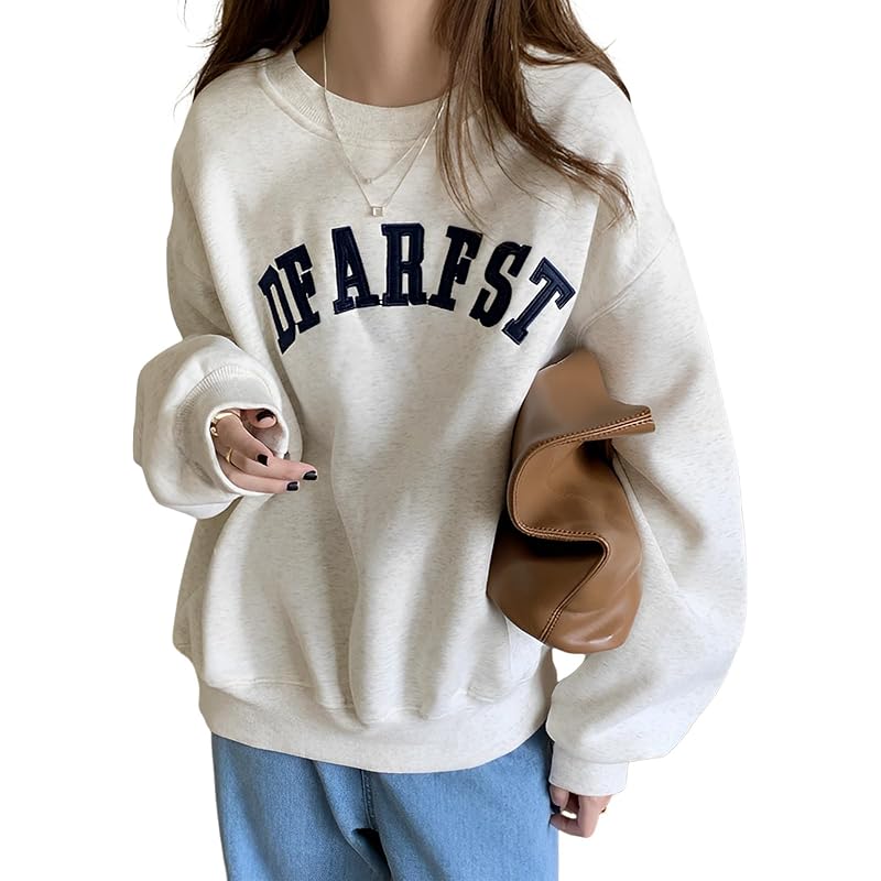 

[BLANK BLANC] long t-shirt ladies Relaxing long sleeve simple Larger long T-shirt college logo embroidery One point fashionable light gray 5S-B02-LGM