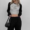 European and American Autumn and Winter Women's Street Letter Printed Contrasting Long Sleeved Crop Top T-shirt Round Neck Basic Top