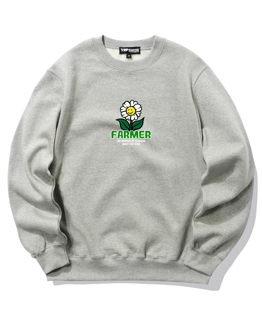 TRIPSHION Farmer Flower Graphic Crew Neck - Gray