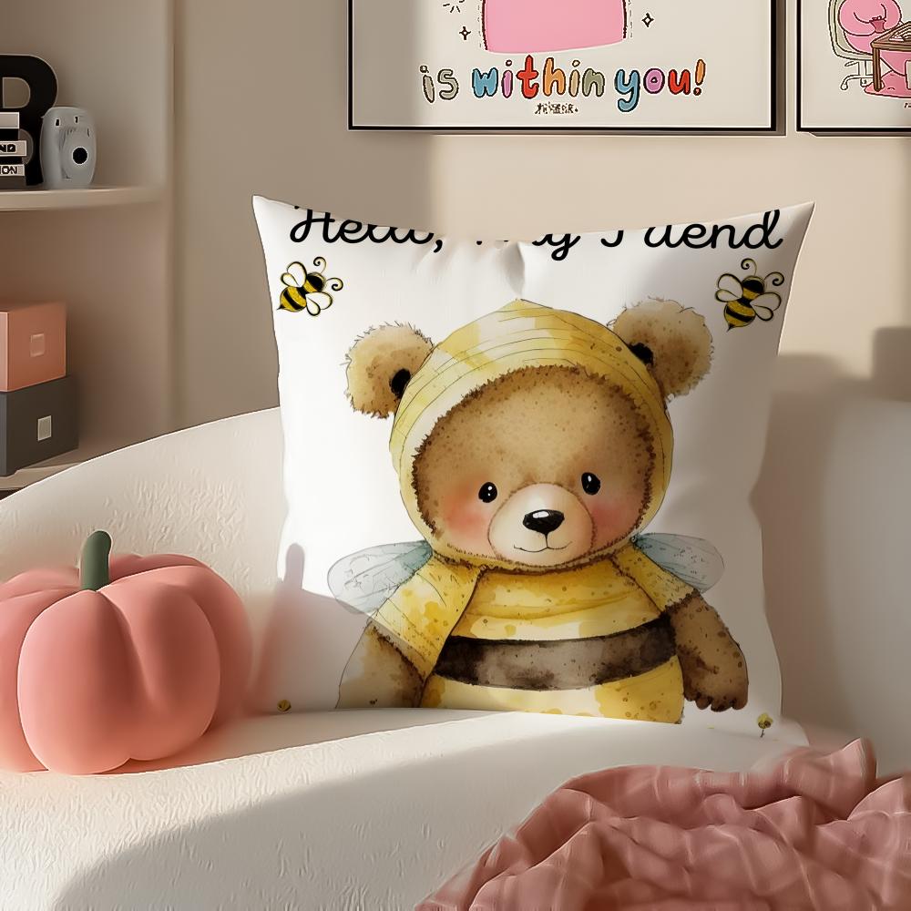 Childishhearted And Friends Teddy BearB Cushion Cover Pillowcase Short Plush Invisible zipper Room Sofa Cushion Cover