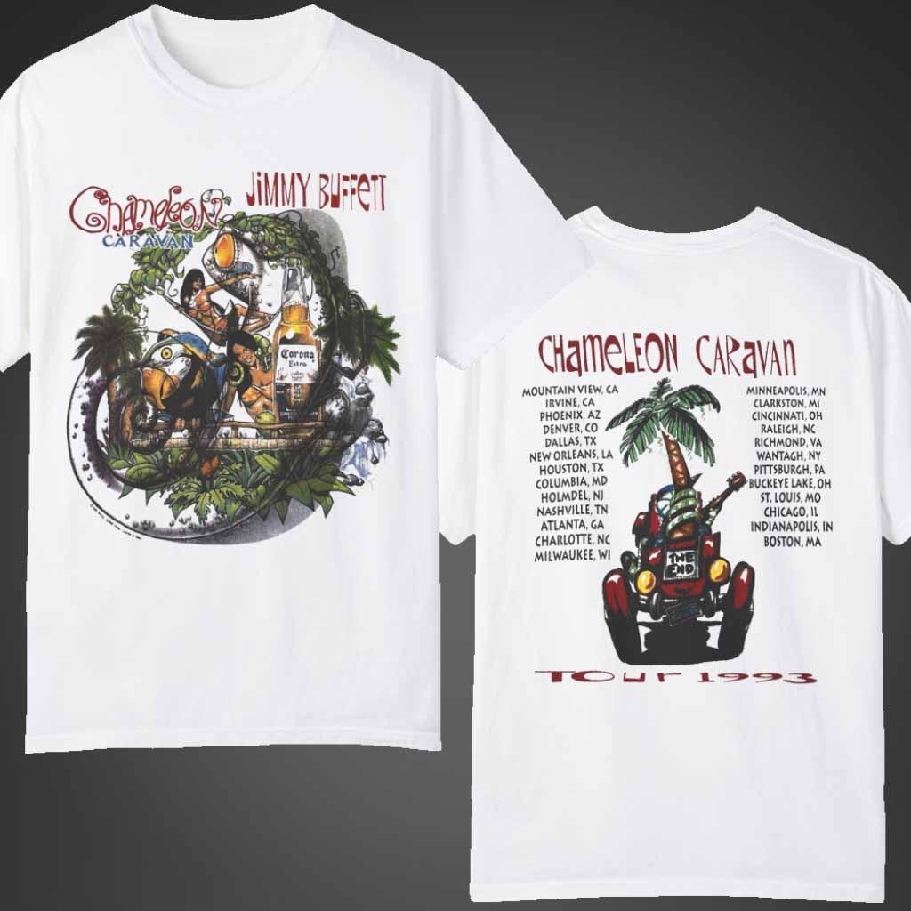 New Jimmy Buffett Chameleon Caravan Tour Cotton White T Shirt UR530 XL