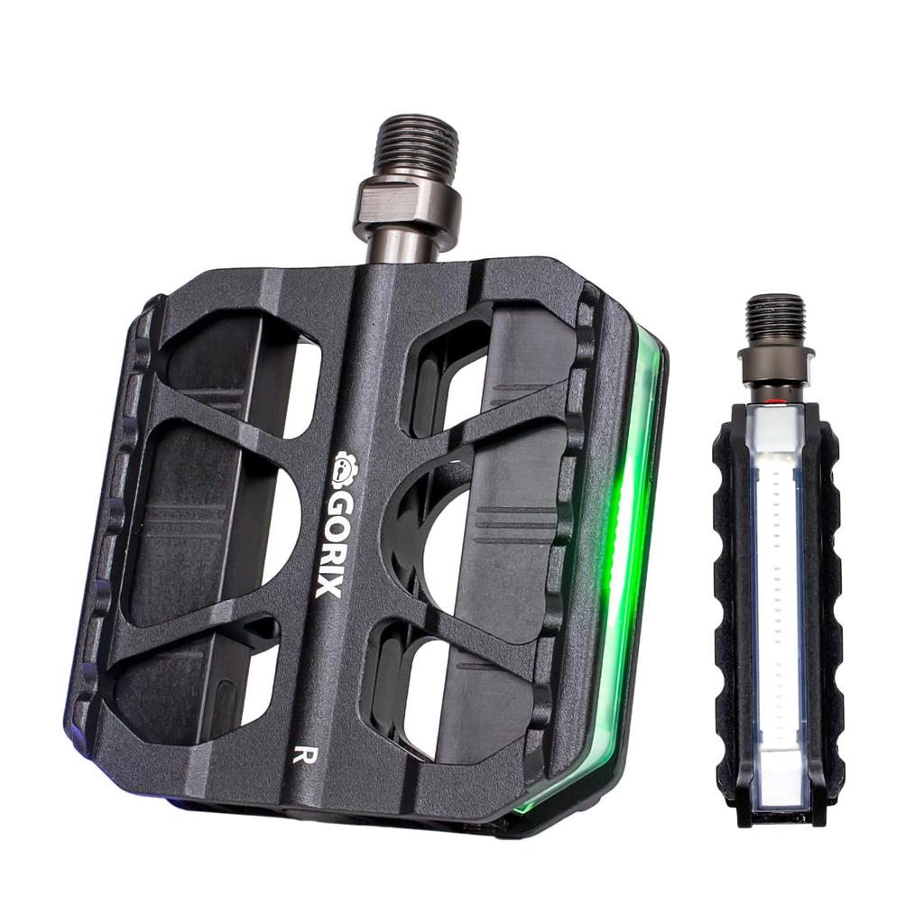GORIX Bicycle Pedal LED Flat Pedal 3 Bearings Aluminum Pedals Compatible with Road Cross MTB and Other Commuting to Pedal Replacement [With Light]