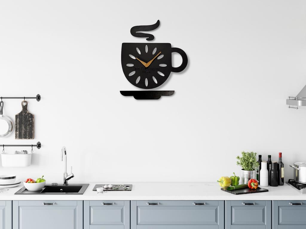 Kitchen wall clock Cup 30×30 cm black