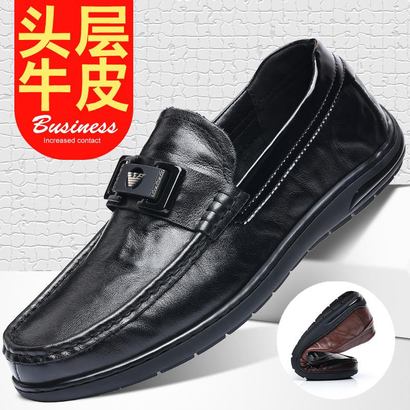 2025 first layer cowhide men's Doudou shoes genuine leather loafers men's casual leather shoes high-end single shoes round head men's shoes
