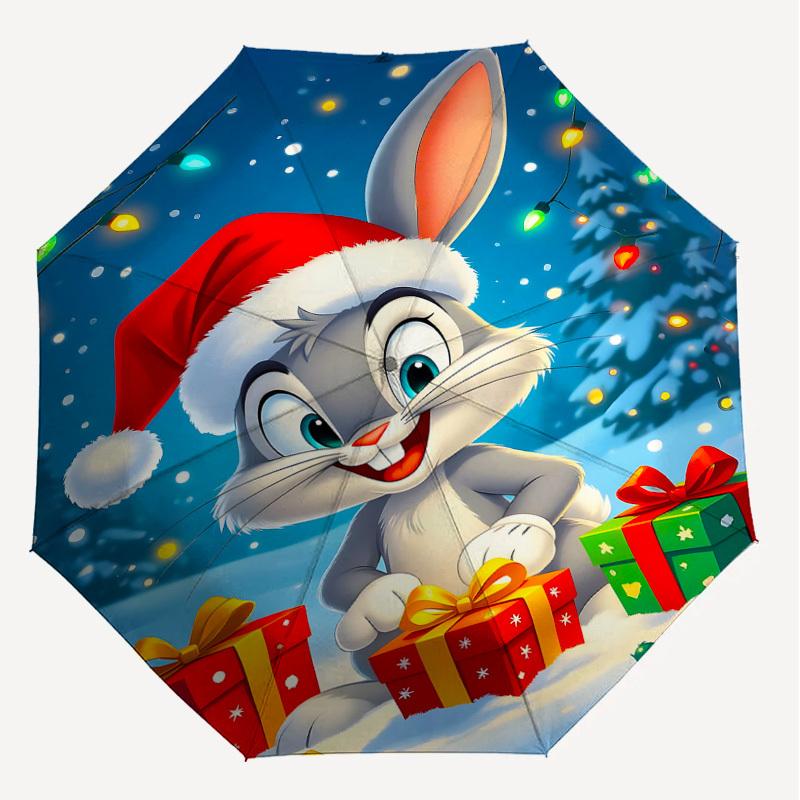 1PC Warner Christmas Rabbit Automatic Open/Close Umbrella with Windproof, 97-Rib Sturdy Canopy, Durable Ribs1314A