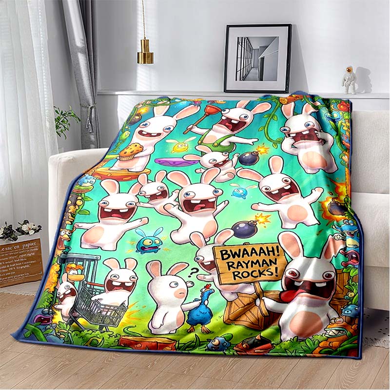 Raving Rabbids Print Flannel Throw Blanket,Portable and Easy To Store,Soft Sofa Bed Cover,favorite Gift for Rayman Fans. 80cm x 120cm