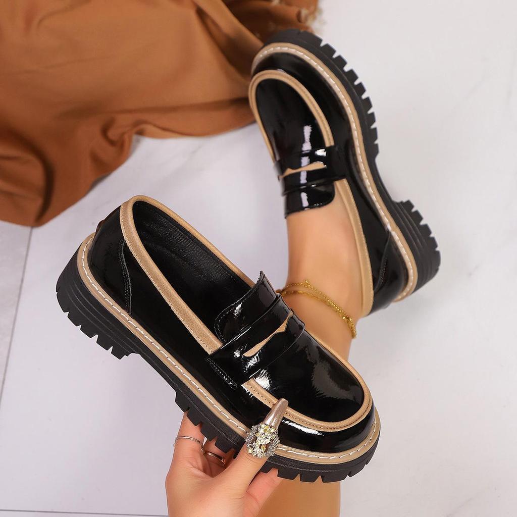 2025 Neue Damen-Loafer mit klobigem Absatz aus Wildleder in Übergröße - Frühling/Herbst Lässiger Britischer Retro-Stil