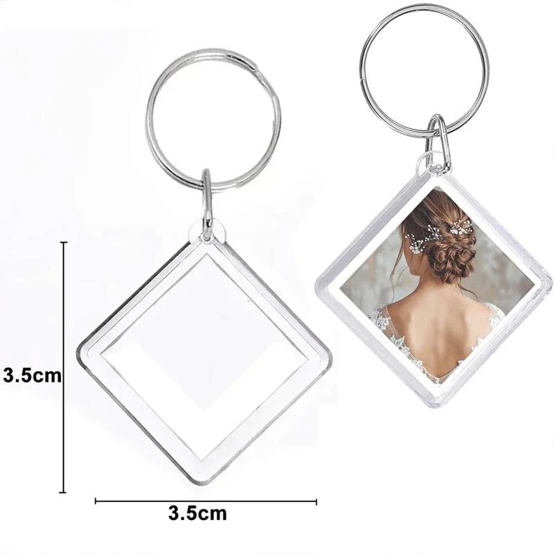 5/50pcs 2025 New Acrylic Transparent Blank Inlaid Photo Keychains Photo Frame Keychain Holder DIY Split Keychain Gift 5 pcs