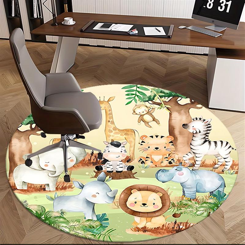 Adorable Jungle Animal Office Carpet Chair Mats, Cute Safari Print for Home Decor, Office Rug, Gift Idea, Suitable for Bedroom, Living Room, Various