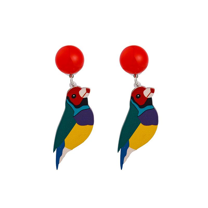 Sweet Cartoon Colorful Matching Magpie Parrot Flower Earrings Fashionable Small Fresh Girl Stud Earrings Ear Jewelry