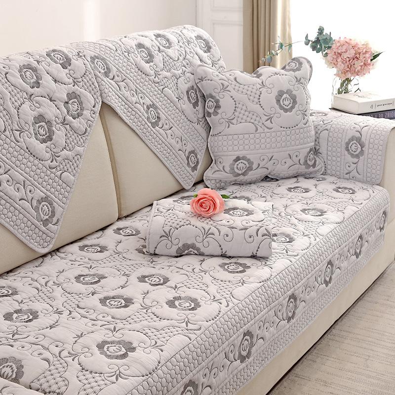 Pure Cotton Sofa Cushion, Universal Fabric For All Seasons, Non-Slip Combination Sofa Seat Cushion Cushion, Gray Sofa Cover Towel