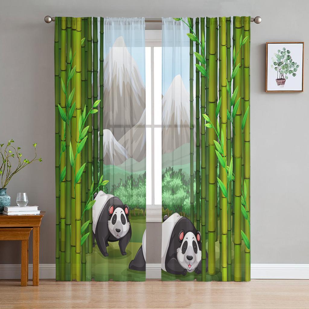 Djur Söt Panda Bambu Tecknad Tyll Fönsterbehandling Skira Gardiner för kök Vardagsrum sovrummet Gardiner Dekoration