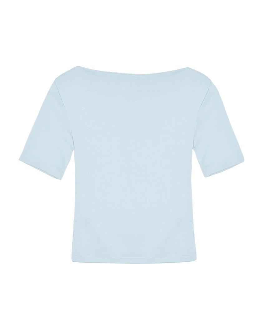 Nigaennikol Half Shirring Drape Boat Neck Top_Sora