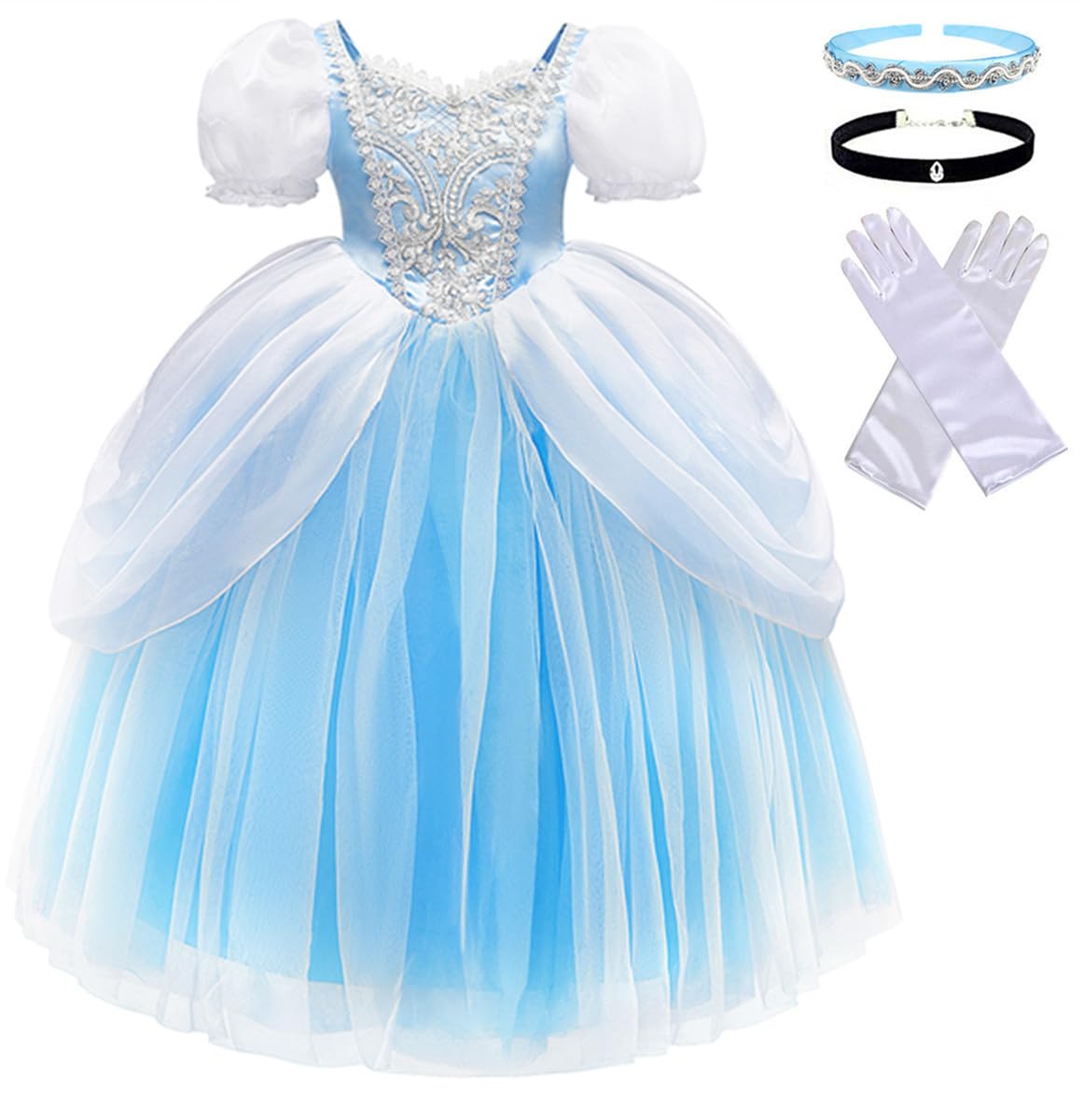 

Платье принцессы Золушки Косплей Набор Синее платье Детский костюм Идеально для подарка [TYHTYM] Детский (Платье Золушки/Повязка на голову/Ожерелье/Перчатки) 4 шт синий