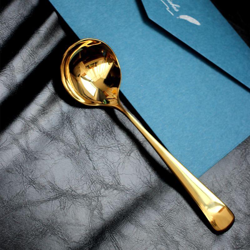 Thickened Titanium 304 Stainless Steel Spoon round Head Soup Drinking Spoon Long Handle Spoon Scandinavian High-Grade Spoon Spoon Meal Spoon Default