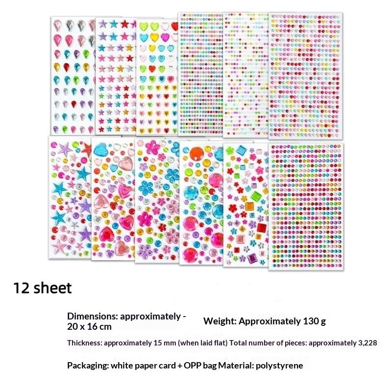 2150-3514Pcs Gem Stickers Jewelty Diy Crafts Self Adhesive Various Shape Rhinestone Face Jewelry Acrylic Party Holiday Gift
