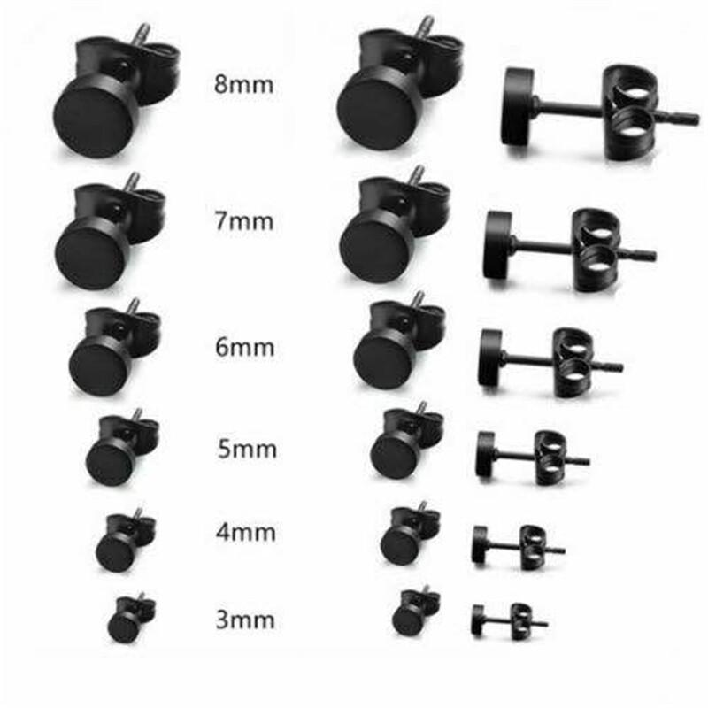 2PC Stainless Steel Men Unisex Fake Black Ear Stretcher Plugs Cheater Earrings