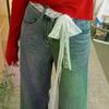 Y2K Floral Bow Lace Waistband Long Tie Up Thin Waist Belt Elegant Dress Jeans Decorative Belt Multifunctional Lace Scarf Hair