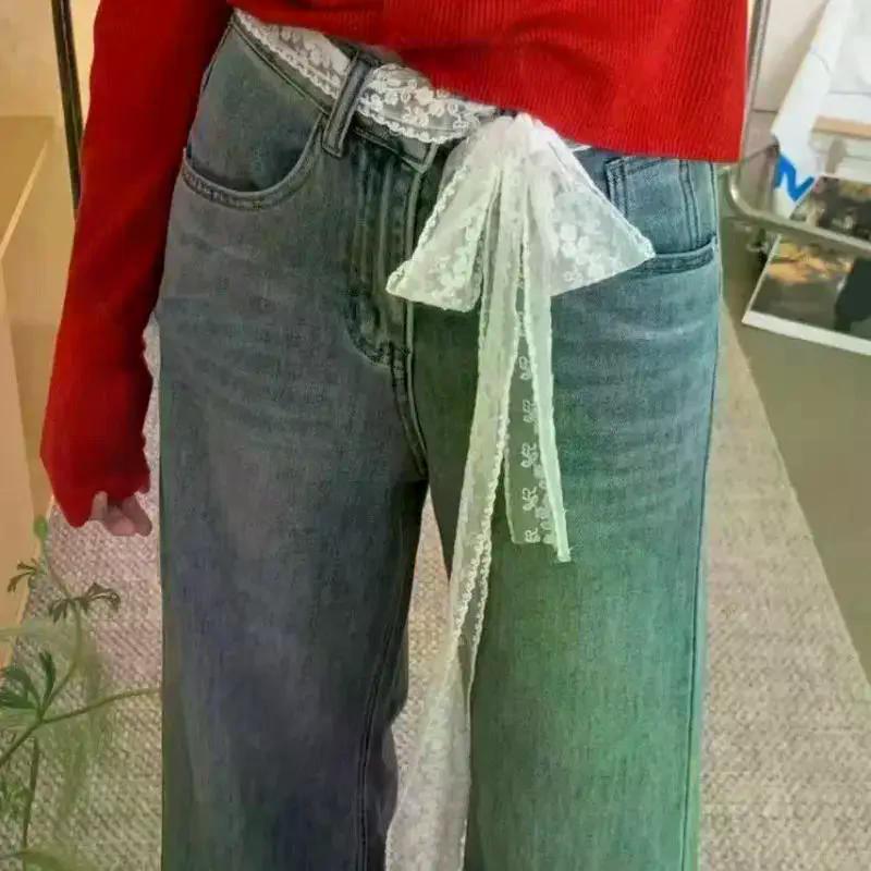 Y2K Floral Bow Lace Waistband Long Tie Up Thin Waist Belt Elegant Dress Jeans Decorative Belt Multifunctional Lace Scarf Hair