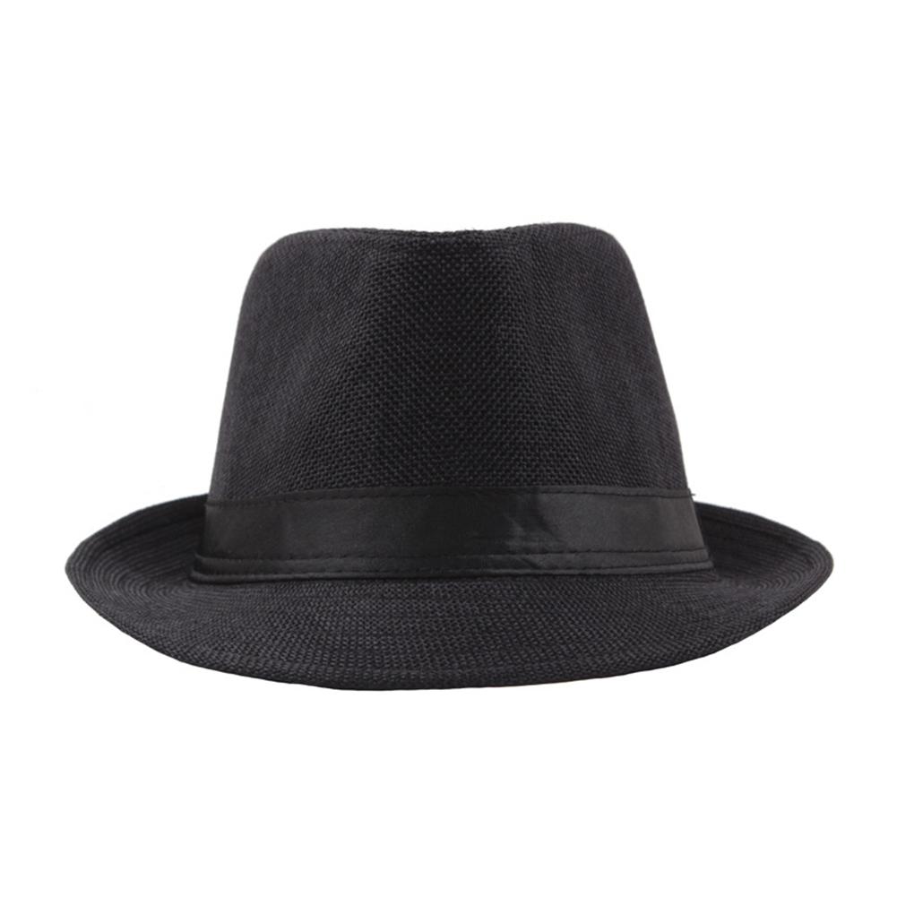 Trendy Jazz Cap Wide Brim Solid Color Solid Color Fedora Hat  Linen Male Cap for Club