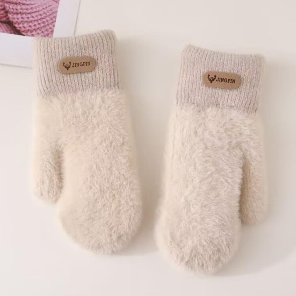 Double Layer Velvet Thickened Warm Gloves Solid Color Versatile Gloves for Outdoor Cycling Winter Warm Plush Inner Mittens