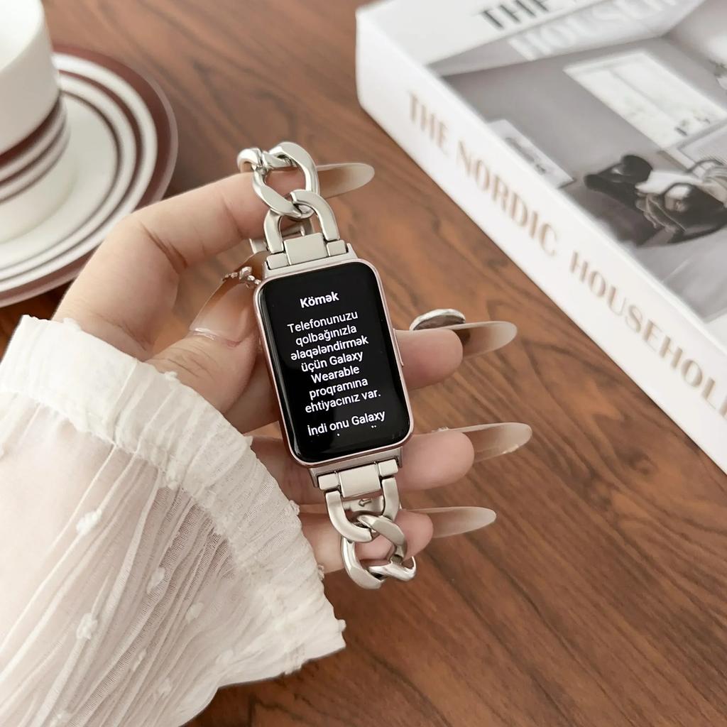 Nerezový řemínek pro Samsung Galaxy Fit 3 Kovový řetízkový pásek pro Samsung Galaxy Fit 3 SM-R390 Příslušenství k hodinkám Cowboy