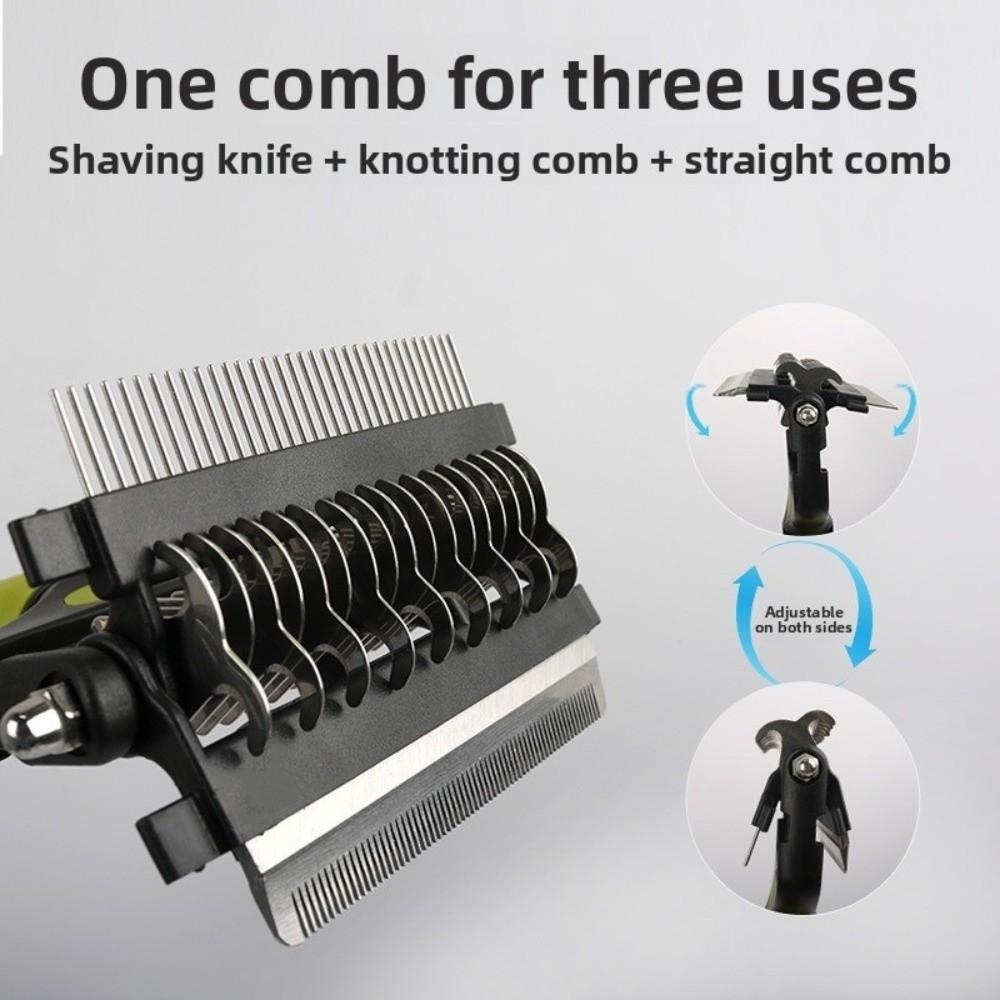 Multi-functional Dog Deshedding Brush Stainless Steel Blade Effective Cat Hair Remover Anti-slip TPR Handle Puppy Cat Comb