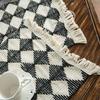Imanqi Yun Black & White Patchwork Cotton Table Runner with Tassels, Korean Style