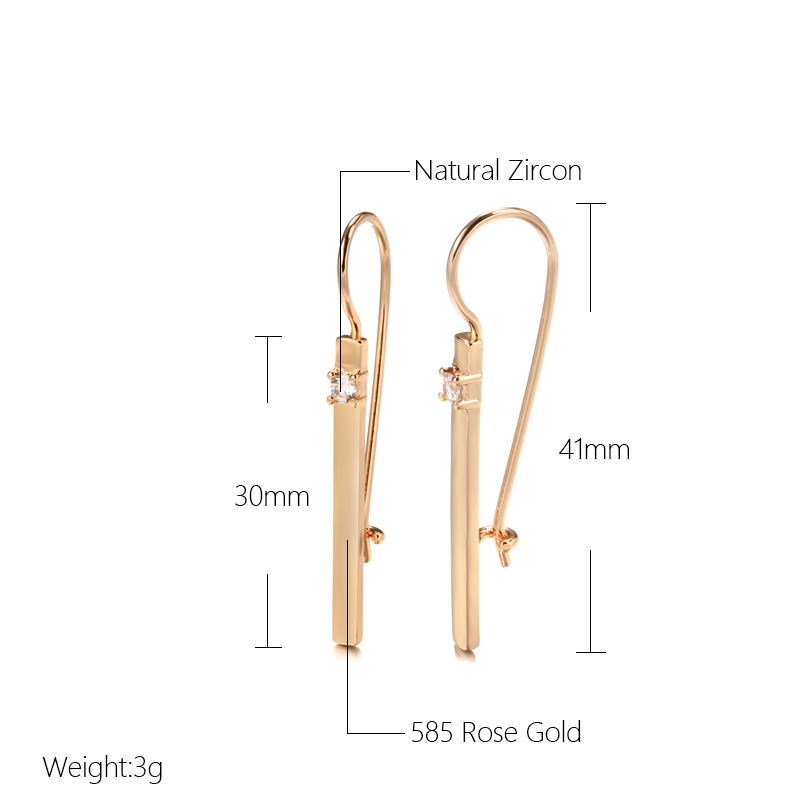 Unusual  Rose Gold Drop Earrings For Women Girls Glossy Long Stick Natural Zircon Earrings Bride Wedding Jewelry