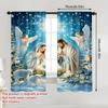 2pcs - Christmas Night scene angel and snowflake pattern printed curtains, pole bag curtains, home decoration, room decoration