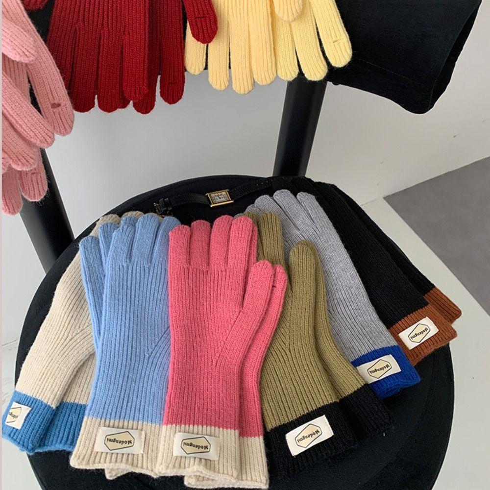 Thickened Autumn Winter Warm Gloves Striped Split Finger Long Gloves Knitted Glove
