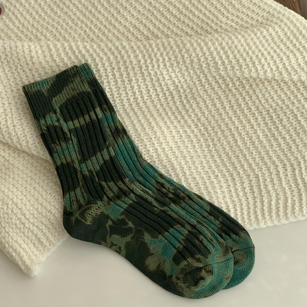 Socks Men'S Tie-Dye Old Retro Workwear Style Thick Needle High-Top Fashion Street Trend Breathable Mid-Tube Cotton Socks