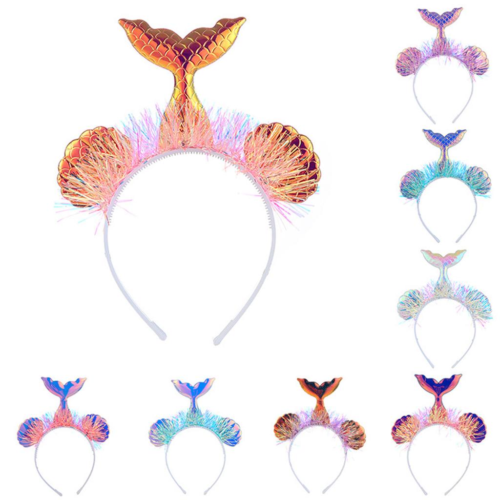 Adult Teen Tinsel Mermaid Headband Festival Fish Scale Hair Hoop for Christmas Party Performances Mardi Gras Headpiece