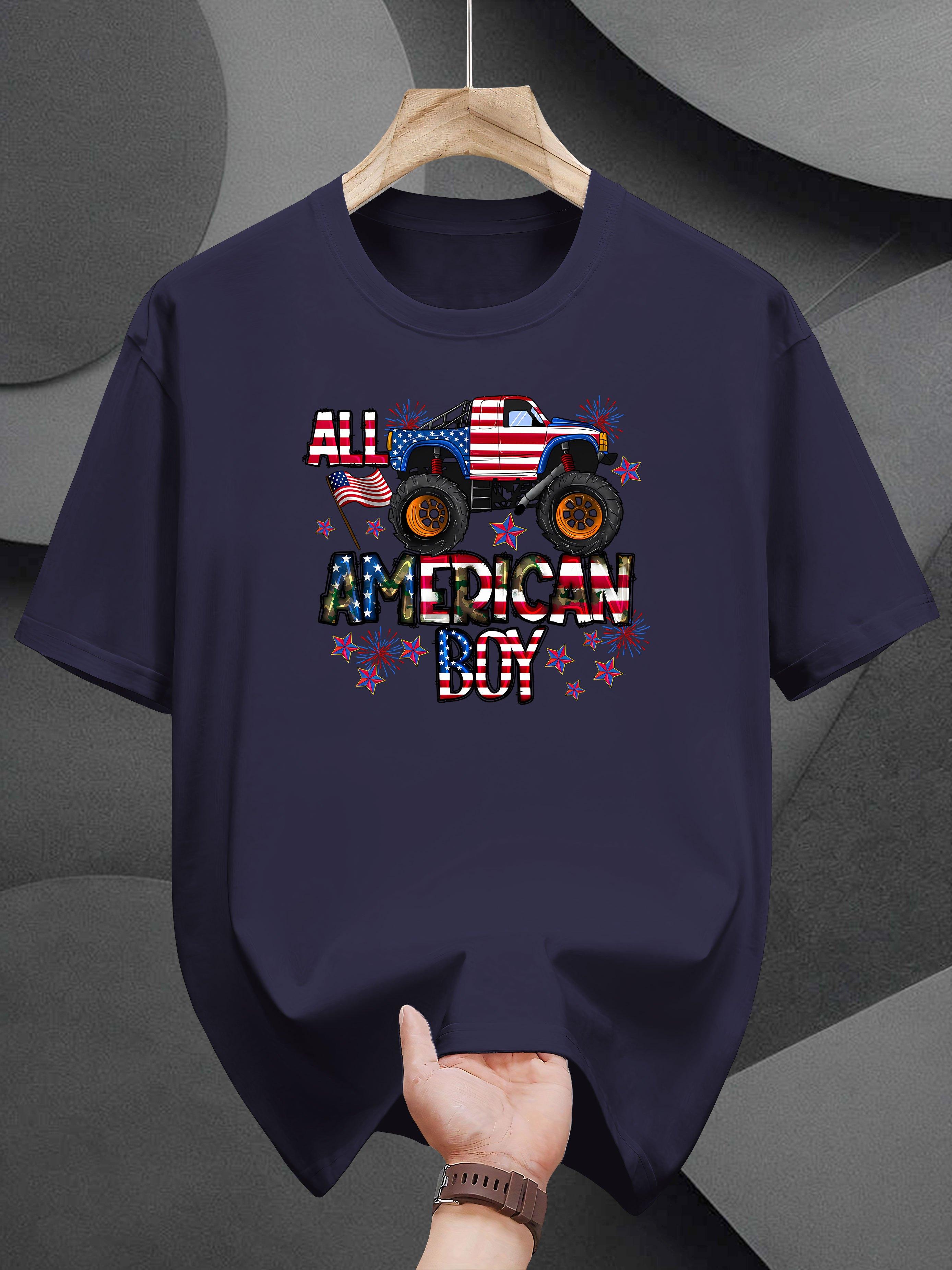 Patriotic American Boy Graphic T-shirt -Cotton L