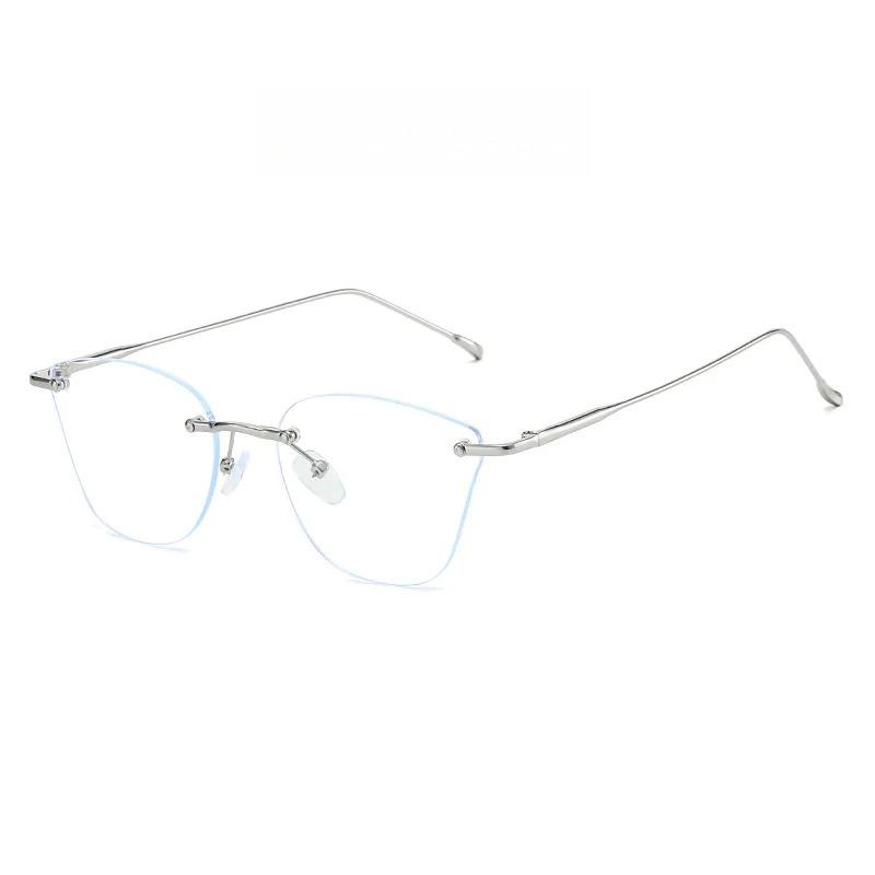 Women'S Ins Style Myopia Glasses New Fashionable Rimless Beveled-Edge Blue Light Blocking Minus Diopter Eyeglasses 0 To -4.0