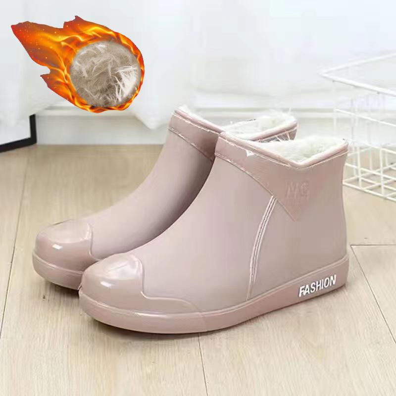 Warme Regenstiefel für Damen wasserdichte Regenschuhe Damen kurze Plüsch-Knöchel-Regenstiefel mit Fell Damen-Galoschen Winter-Gummi-Regenstiefel