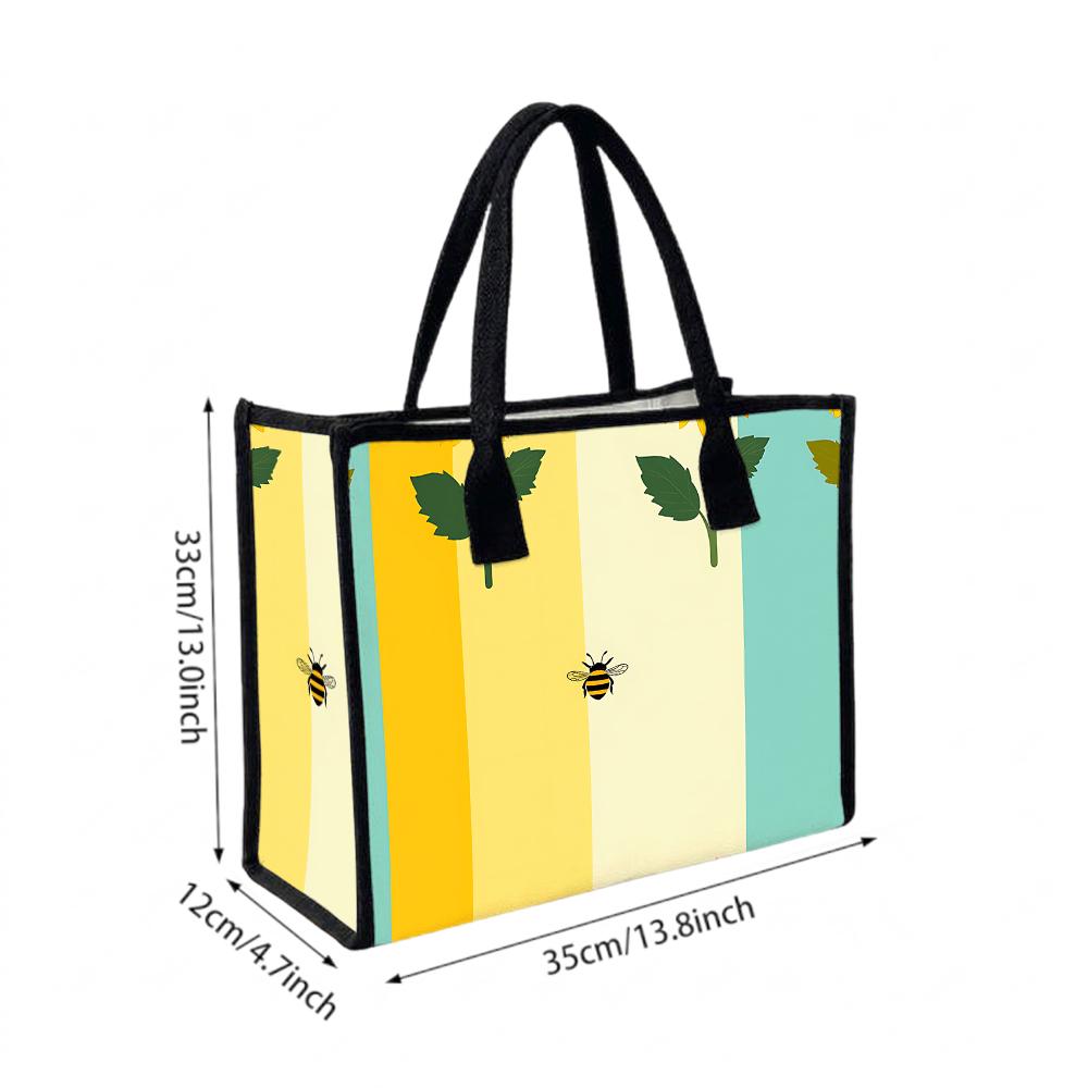 Cute Bee Printed Tote Bag Casual Daily Use Shopping Handbag Lightweight Carryall for Women