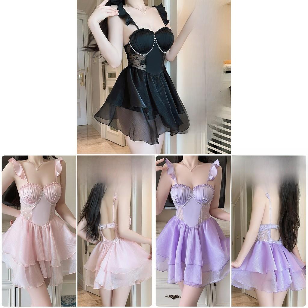 Satin Sleep Dress Short Skirt With Bust Padding For Women