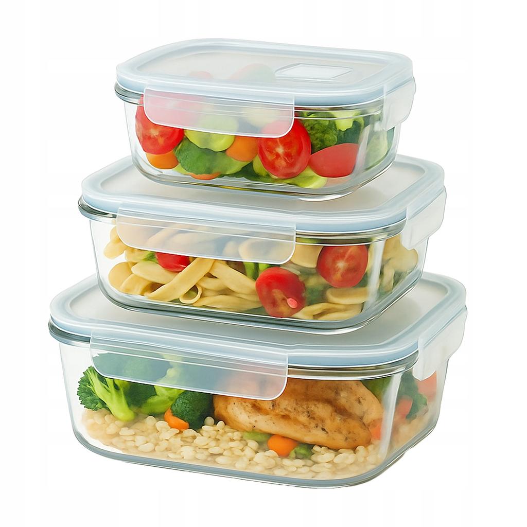 FOOD CONTAINER 3x Set of Rectangular Containers LUNCHBOX For Work Lunch
