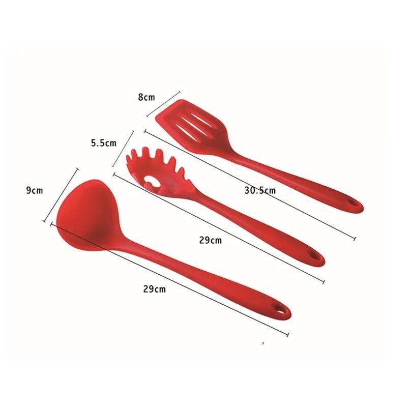 10 Pcs Non-stick Silicone Utensils Set Turner Tongs Spatula Soup Spoon Shovel Oil Brush Cooking Tools Set Kitchen Gadgets Items