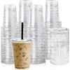 [100 Sets] 12oz Clear Plastic Cups With Flat Lids, Disposable Drinking Cups, 12 Oz Plastic Cups For Ice Coffee, Smoothie, Slurpee, Or Any Cold Drinks