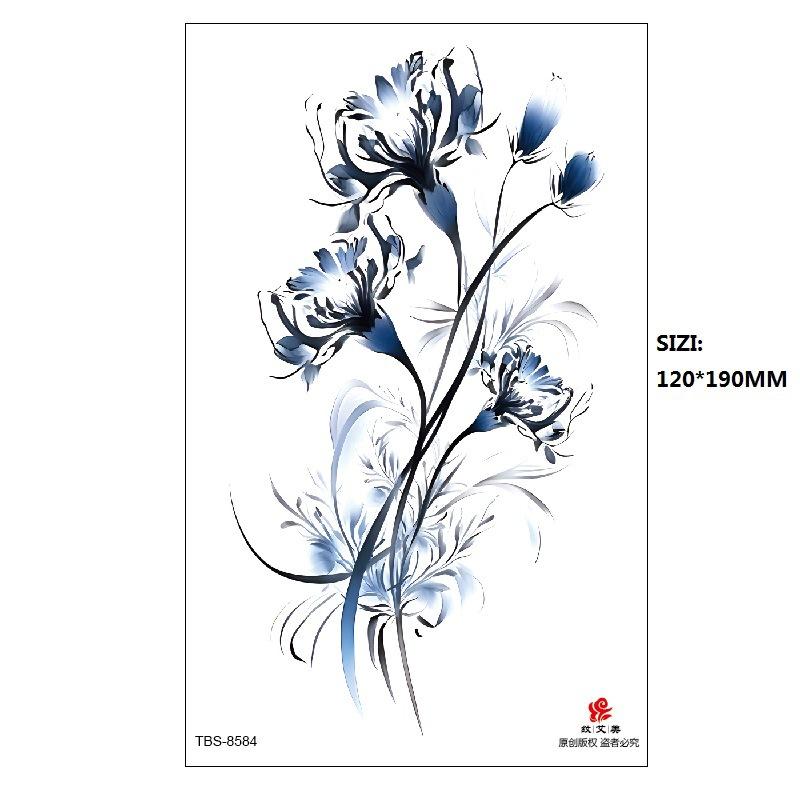 Hand Painted Original Color Flower Fox Phoenix Women'S Simulated Tattoo Water Transfer Tattoo Sticker