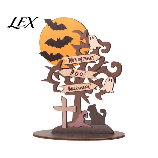 Reusable Holiday Wood Crafts Halloween Moon Bat Ghost And Dead Tree Tabletop Ornament, Mysterious Theme Event Props Decorative Table Centerpiece