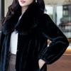 Women's Fashion Faux Mink Fur Coat with Large Collar and Velvet Detailing
