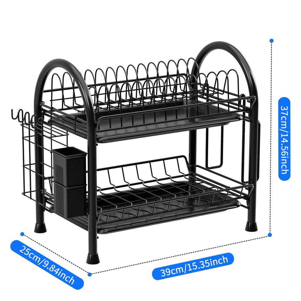 Kitchen Countertop Dish Drying and Storage Rack with Basket for Plates and Utensils
