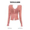 Tongaabb American Sexy Mesh Long Sleeves Gingham Shirt Women's Spring Stylish Silm Figure Flattering Bottoming T-shirt