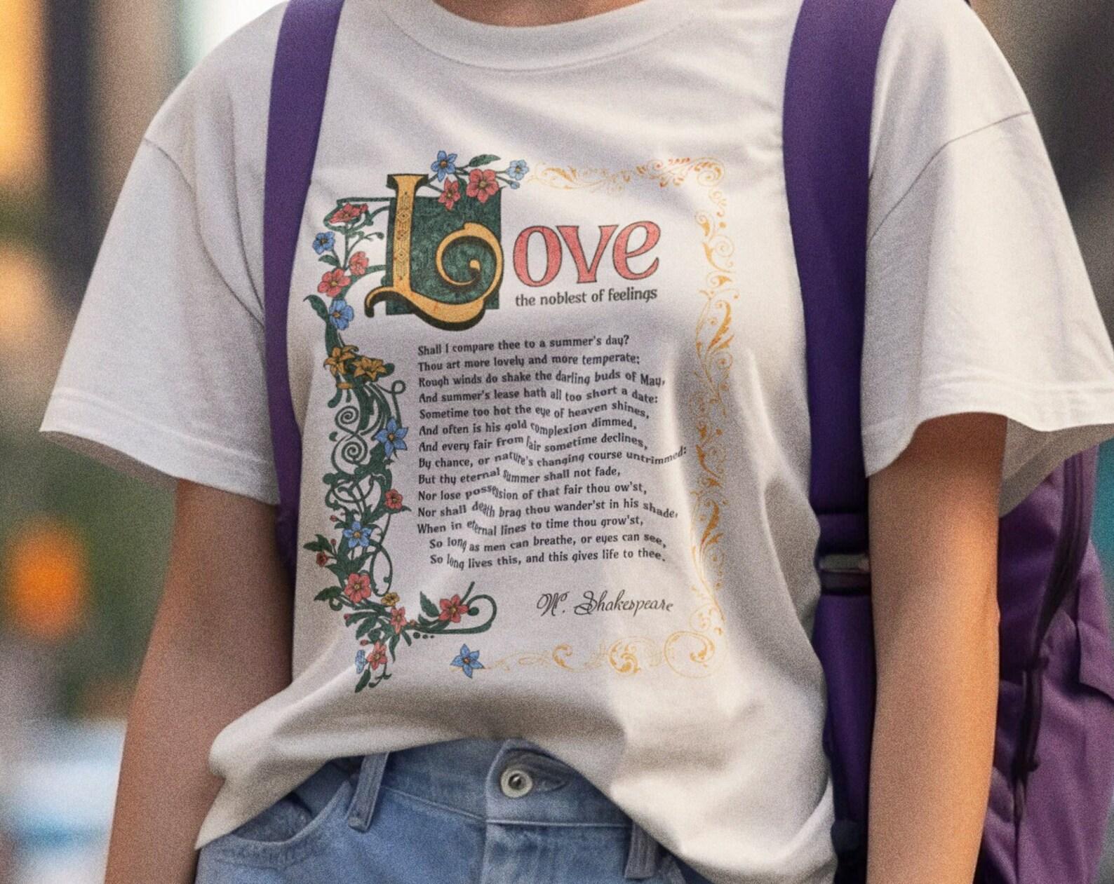 Shakespeare Sonnet 18 Poet Shirt, Romantic Love Gift, Love Poem Apparel, Poetry Shirt, Shakespeare Shirt, Valentines Gift for Her, Gift Idea 3XL