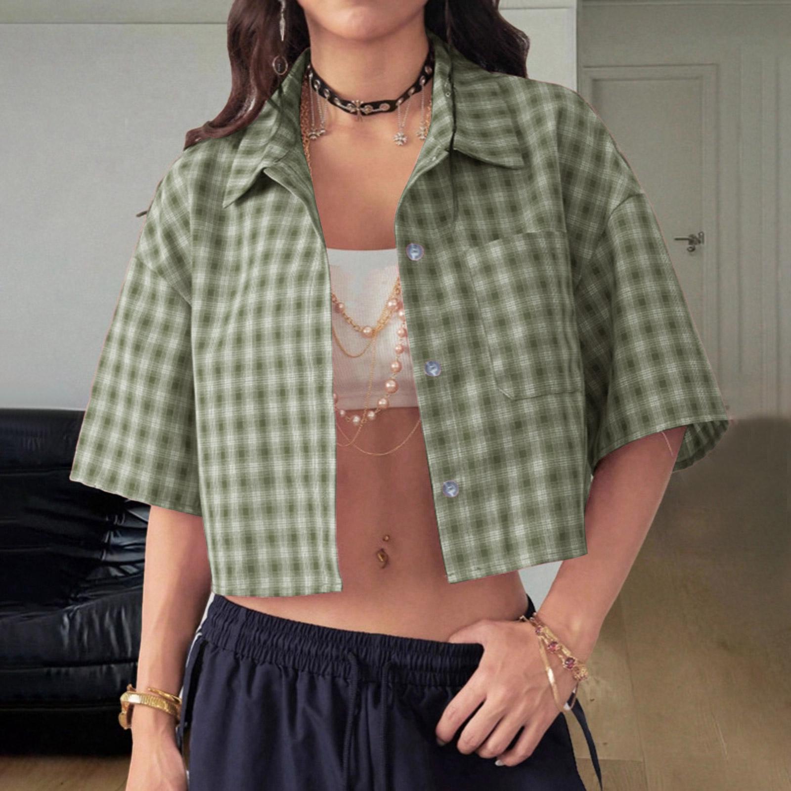 Short Sleeve Blouses for Women Button Down Plaid Womens Short Sleeve Blouses Loose Fit Women s Short Sleeve Tops Casual Womens Short Sleeve Shirts M
