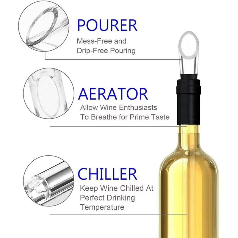 Wine Chiller 3 in 1 Stainless Steel Wine Bottle Cooler Stick Rapid Iceless Wine Chilling Rod with Aerator and Pourer YY014
