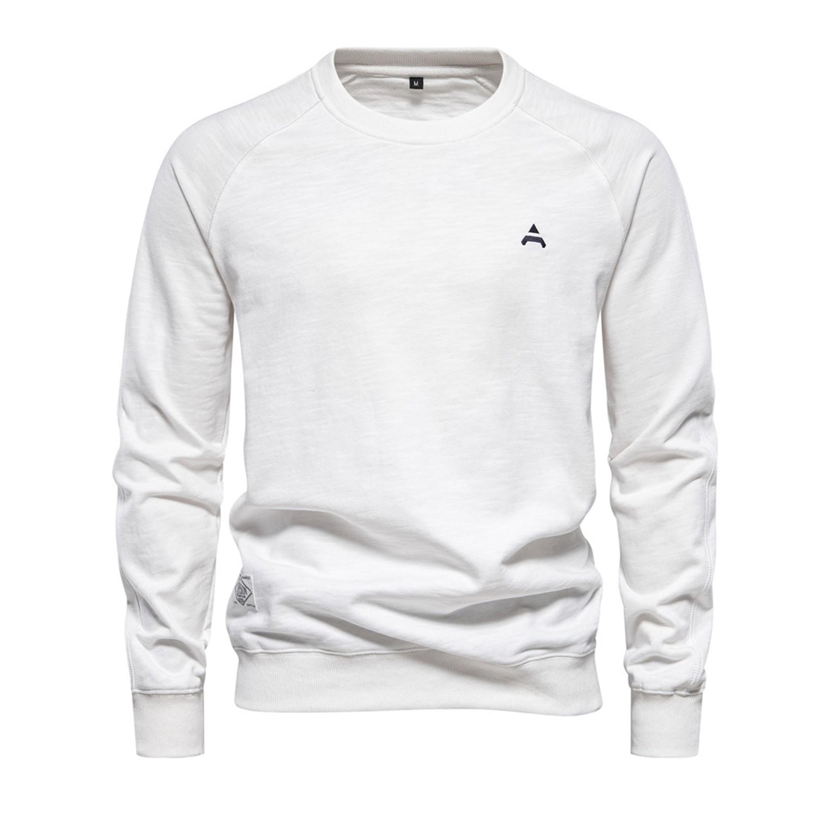 

Мужской хлопковый топ, свободный и повседневный однотонный пуловер с круглым вырезом XL белый